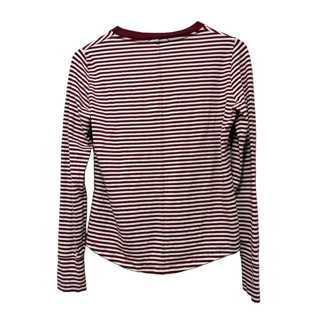 EVEREVE Peyton Snap Cuff Tee Womens S Burgundy White Stripe Long Sleeve - Picture 6 of 8